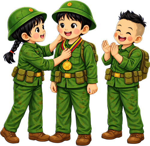 Chiến sĩ, đeo huy chương