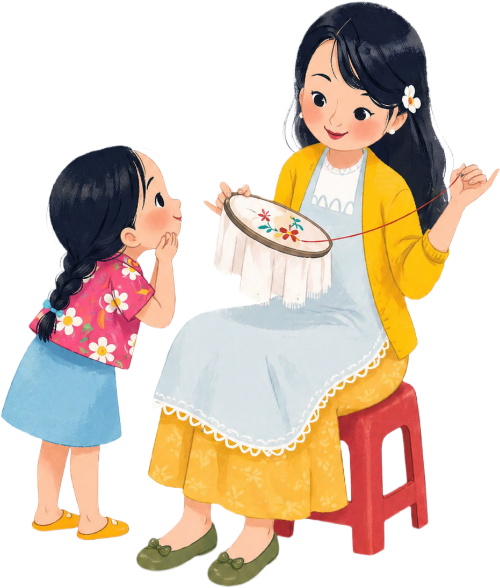 Mẹ và bé, may vá