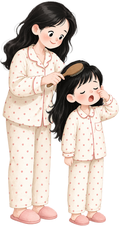 Mẹ, em bé, chải tóc