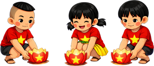 Cô bé, cậu bé, thả đèn