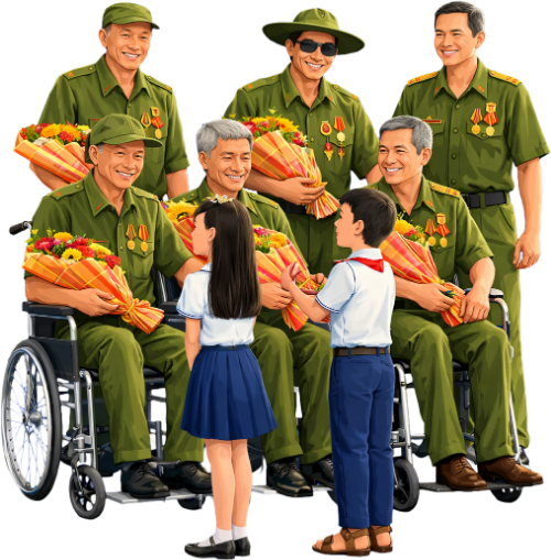 Cựu chiến binh, trẻ em, vui vẻ