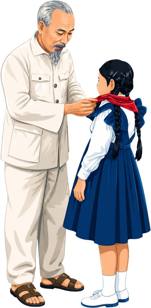 Chủ tịch Hồ Chí Minh, đeo khăn cho bé