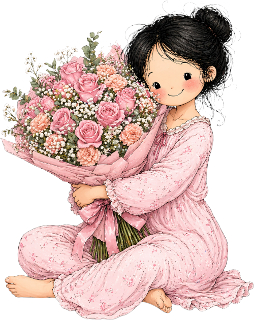 Mẹ, ôm bó hoa