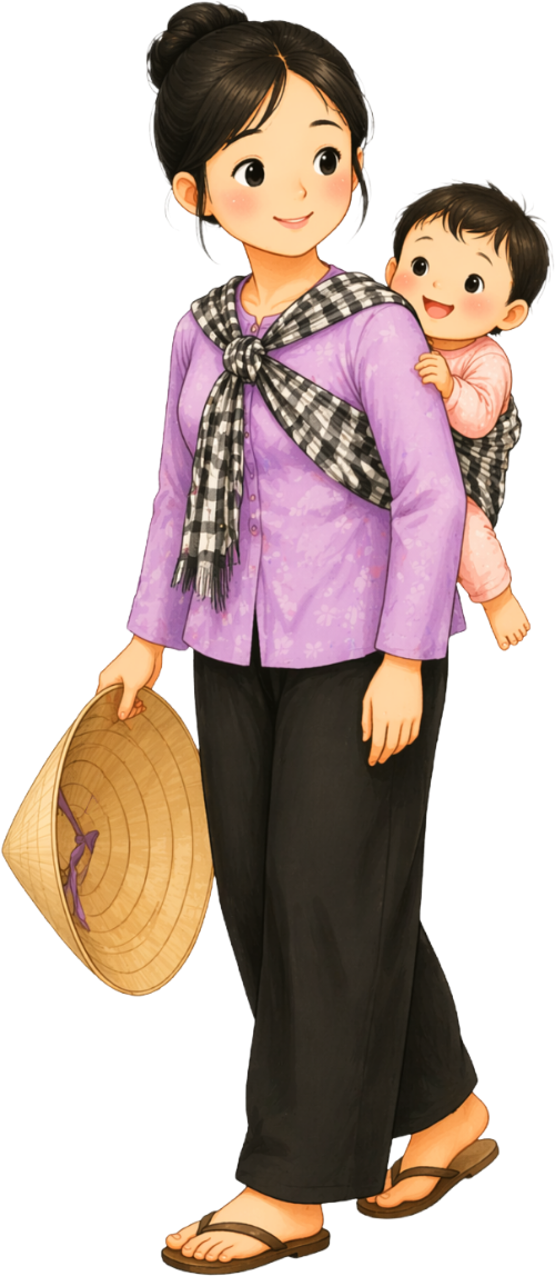 Mẹ, em bé, đi dạo