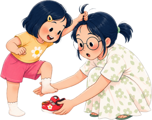 Mẹ và bé, mang dép