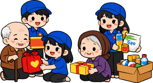 Ông bà cụ, nhận đồ hỗ trợ