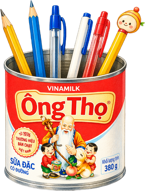 Lon sữa, bút