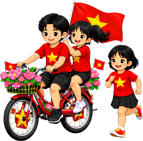 Cậu bé, cô bé, đạp xe
