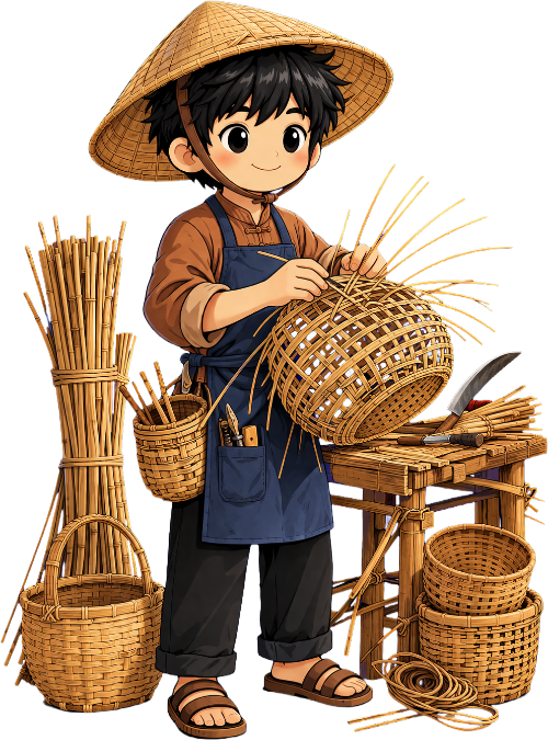 Cậu bé, đan giỏ 1