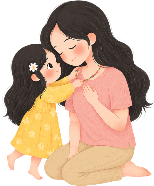 Mẹ, em bé, đeo vòng cổ