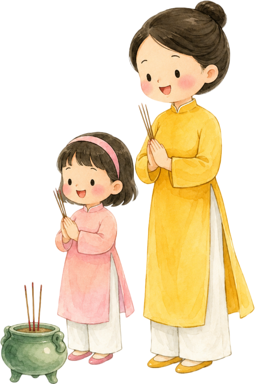 Mẹ con, thắp hương