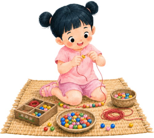 Cậu bé, xâu hạt cườm