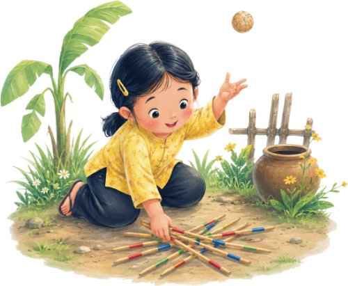Cô bé, chơi banh đũa
