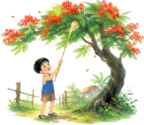 Cậu bé,bắt ve