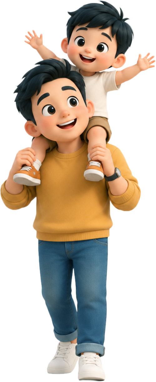Bố và con, vui vẻ