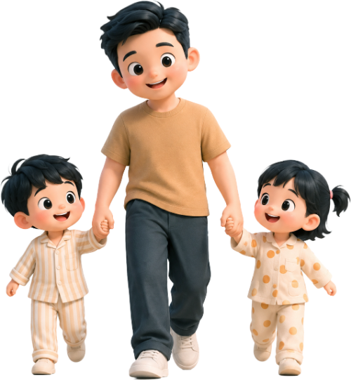 Bố và con, vui vẻ