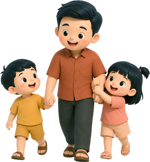 Bố và con, vui vẻ