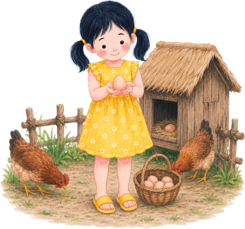 Cô bé, thu thập trứng gà 6