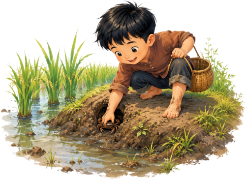 Cậu bé, bắt cua đồng