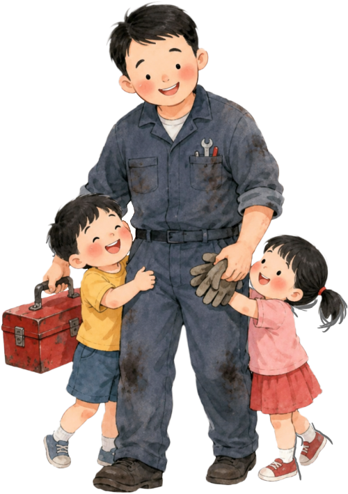 Bố và con, vui vẻ