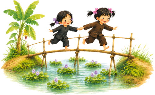 Cậu bé, cô bé, leo cầu khỉ