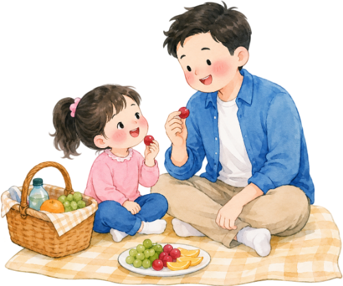 Bố và con, vui vẻ