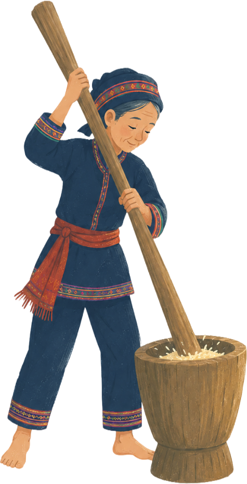 Dân tộc vùng cao, giã gạo