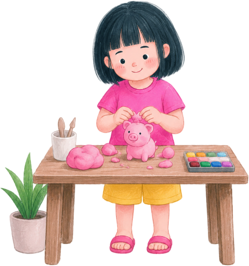 Cô bé, nặn đất sét