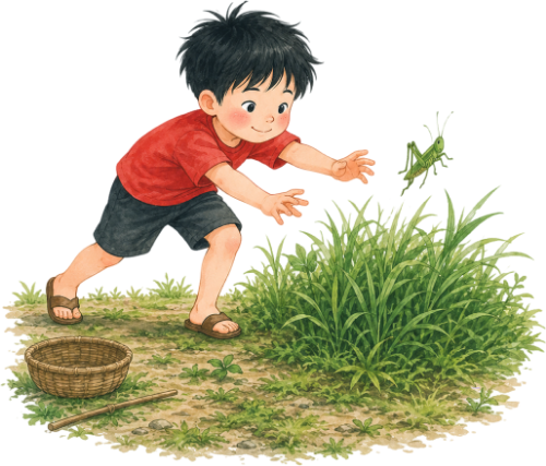 Cậu bé, bắt châu chấu