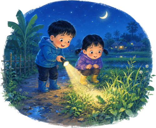 Cậu bé, cô bé, bắt ếch 4
