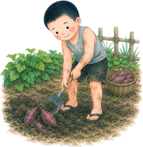 Cậu bé, đào khoai