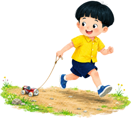 Cậu bé, kéo xe lon