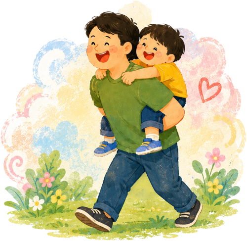 Bố và con, vui vẻ 7