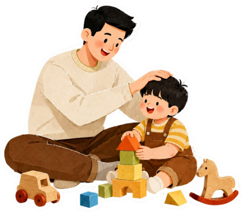 Bố và con, vui vẻ