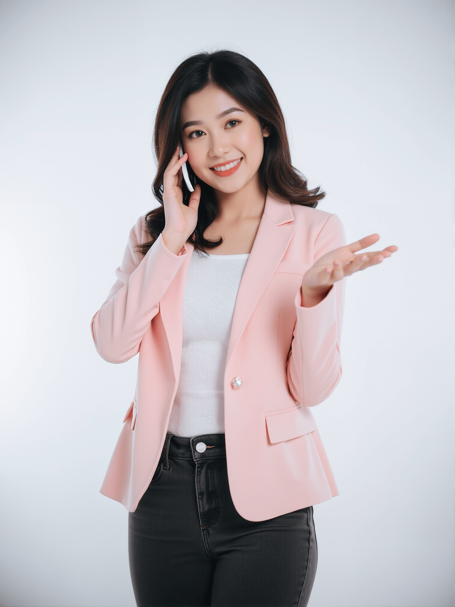 Cô gái, con gái, phụ nữ, nhân viên văn phòng, nhân viên, áo hồng, điện thoại, quảng cáo, Việt Nam