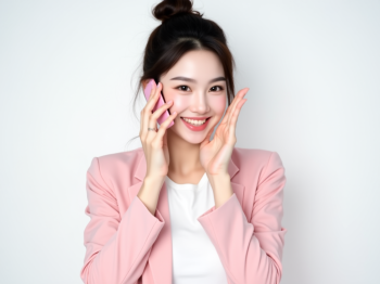 Cô gái, con gái, phụ nữ, nhân viên văn phòng, nhân viên, áo hồng, điện thoại, quảng cáo, Việt Nam