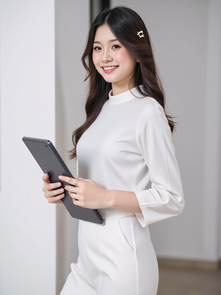 Phụ nữ, con gái, nữ, nhân viên văn phòng, điện thoại, ipad, văn phòng, office, nền đơn sắc (2)