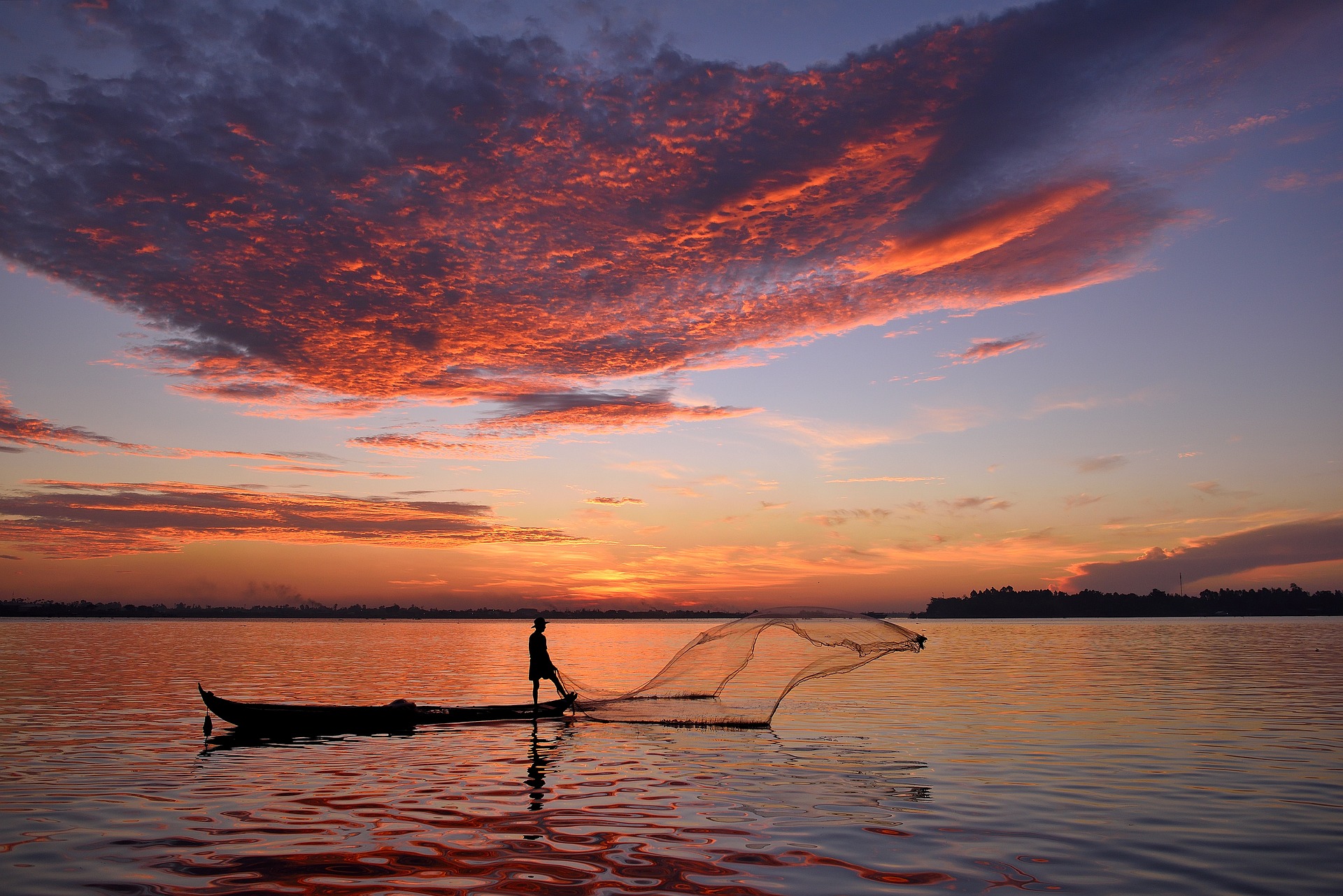 Hoàng hôn, bầu trời, sky, sunset, sông, hồ, đánh cá - phamdinhan