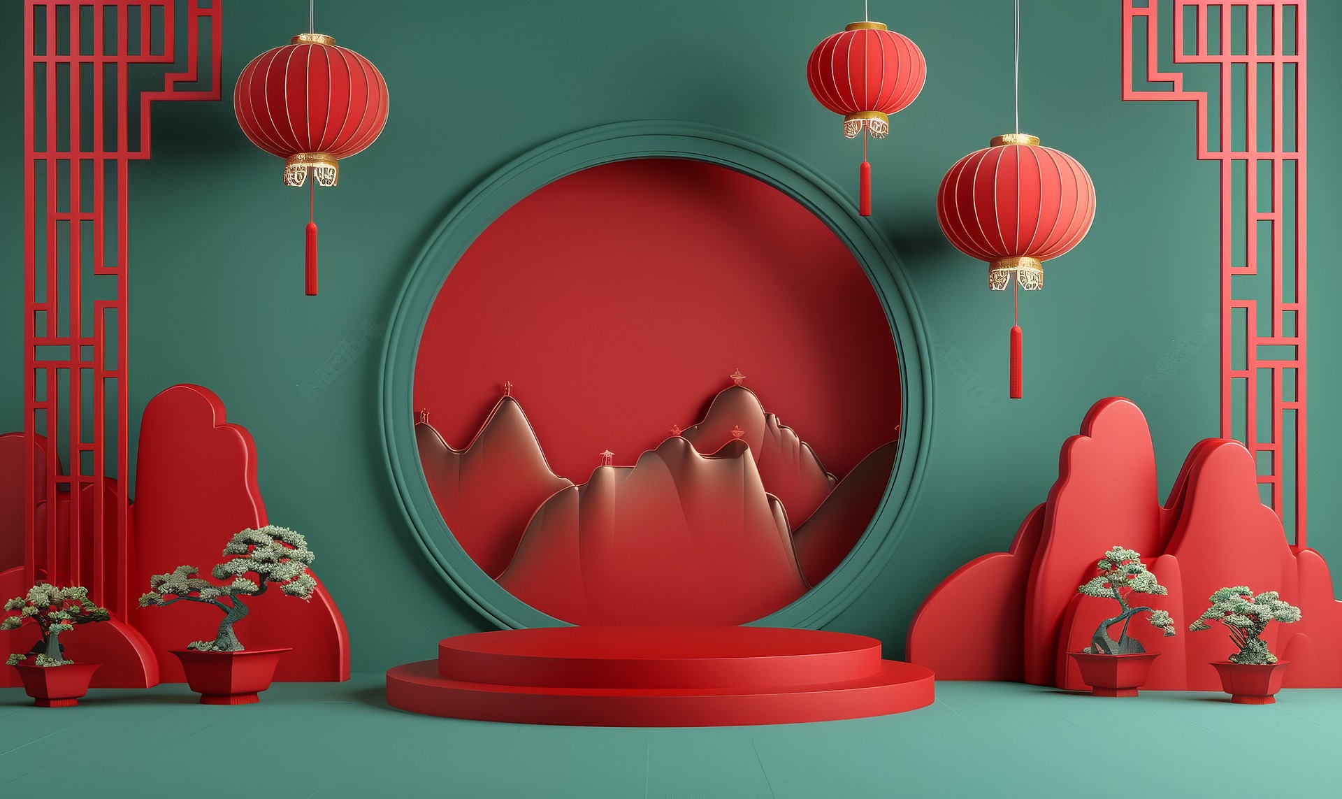 Sân khấu, bục đỡ, bục, bệ đỡ, bệ, podium, trang trí, decor, màu đỏ, xanh lá, red, green - TungArt7
