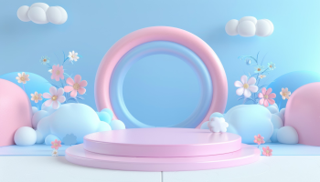 Sân khấu, bục đỡ, bục, bệ đỡ, bệ, podium, trang trí, decor, màu xanh, hồng, pink, blue - TungArt7