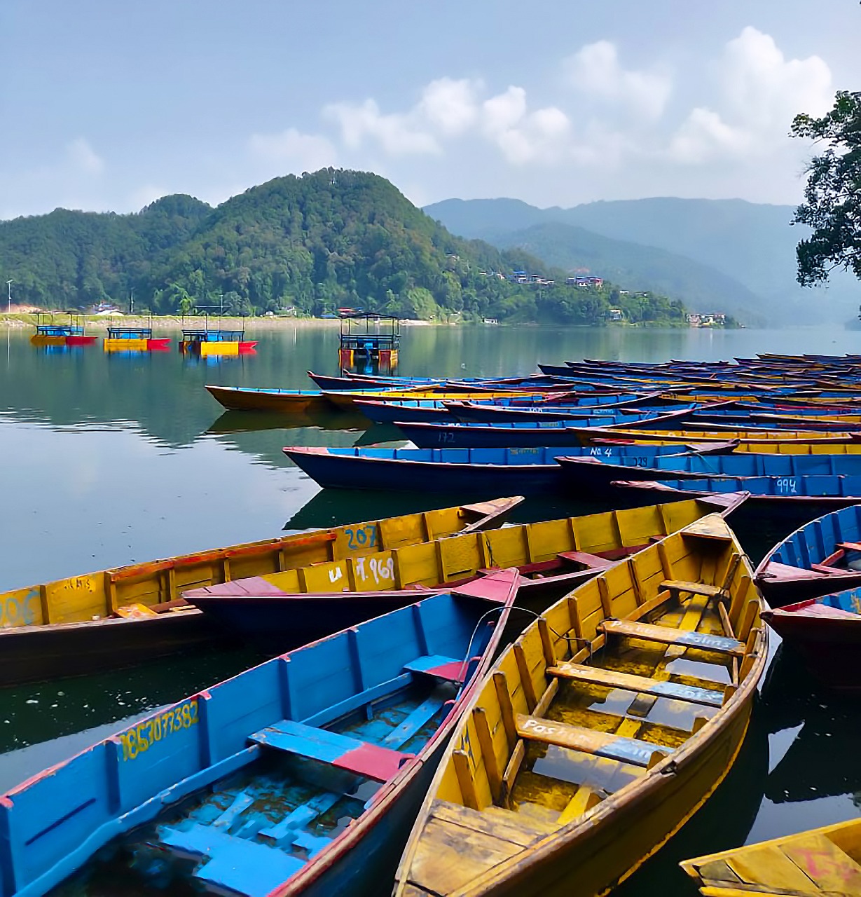 Thuyền, hồ, núi, moutain, lake