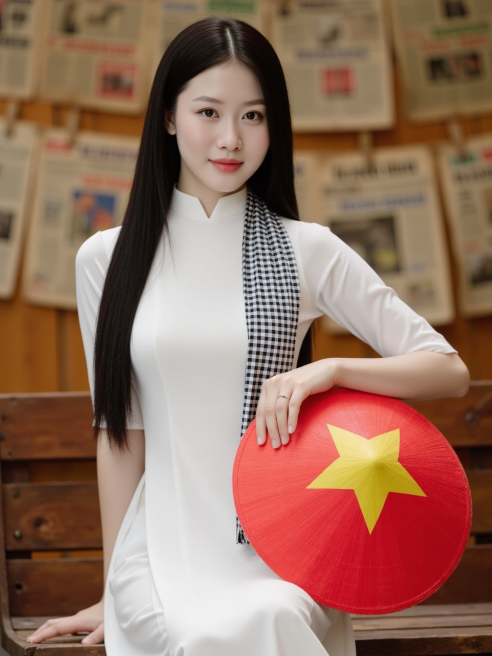 Áo dài, học sinh, sinh viên, con gái, cô gái, girl, phụ nữ, lá cờ, cờ, khăn rằn, Việt Nam, VietNam, Vietnamese 8