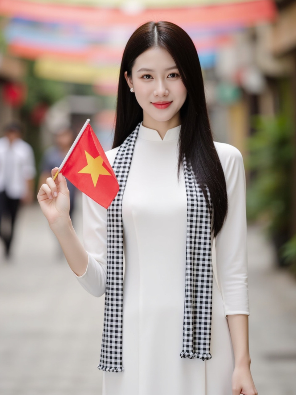 Áo dài, học sinh, sinh viên, con gái, cô gái, girl, phụ nữ, lá cờ, cờ, khăn rằn, Việt Nam, VietNam, Vietnamese 1
