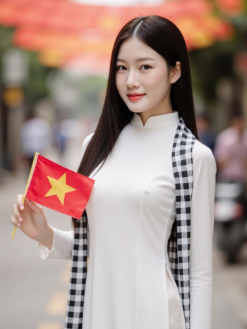 Áo dài, học sinh, sinh viên, con gái, cô gái, girl, phụ nữ, lá cờ, cờ, khăn rằn, Việt Nam, VietNam, Vietnamese 2