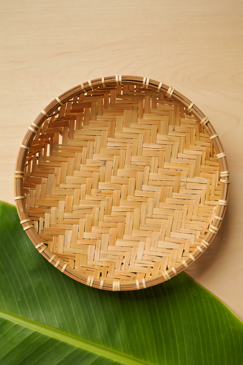 Rổ tre, basket, lá chuối, leaf, thủ công, handmade, truyền thống, traditional 2