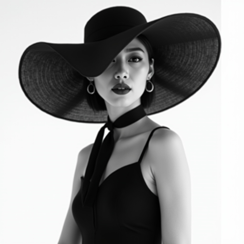 Cô gaí, girl, mũ rộng vành, wide-brimmed hat, chân dung, portrait, cổ điển, vintage, trắng đen, black and white 5