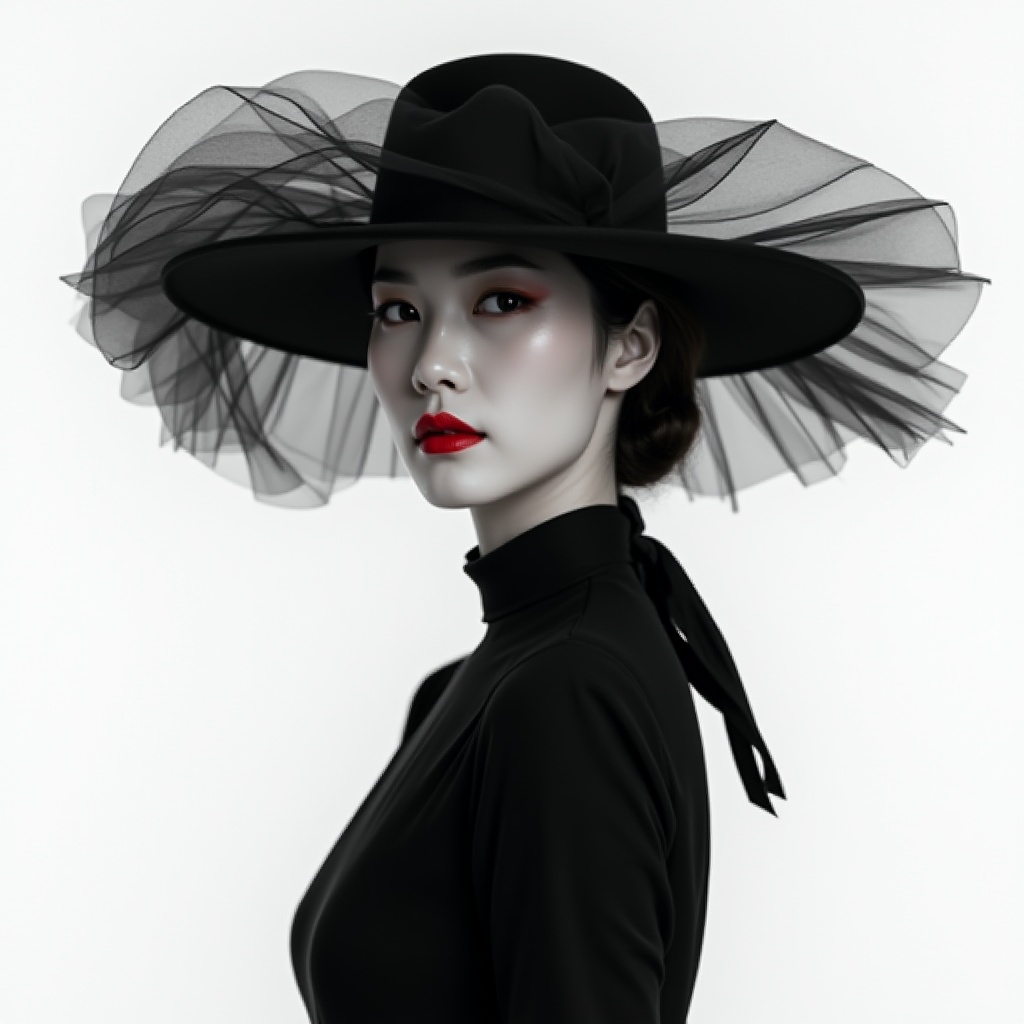 Cô gaí, girl, mũ rộng vành, wide-brimmed hat, chân dung, portrait, cổ điển, vintage, trắng đen, black and white 4