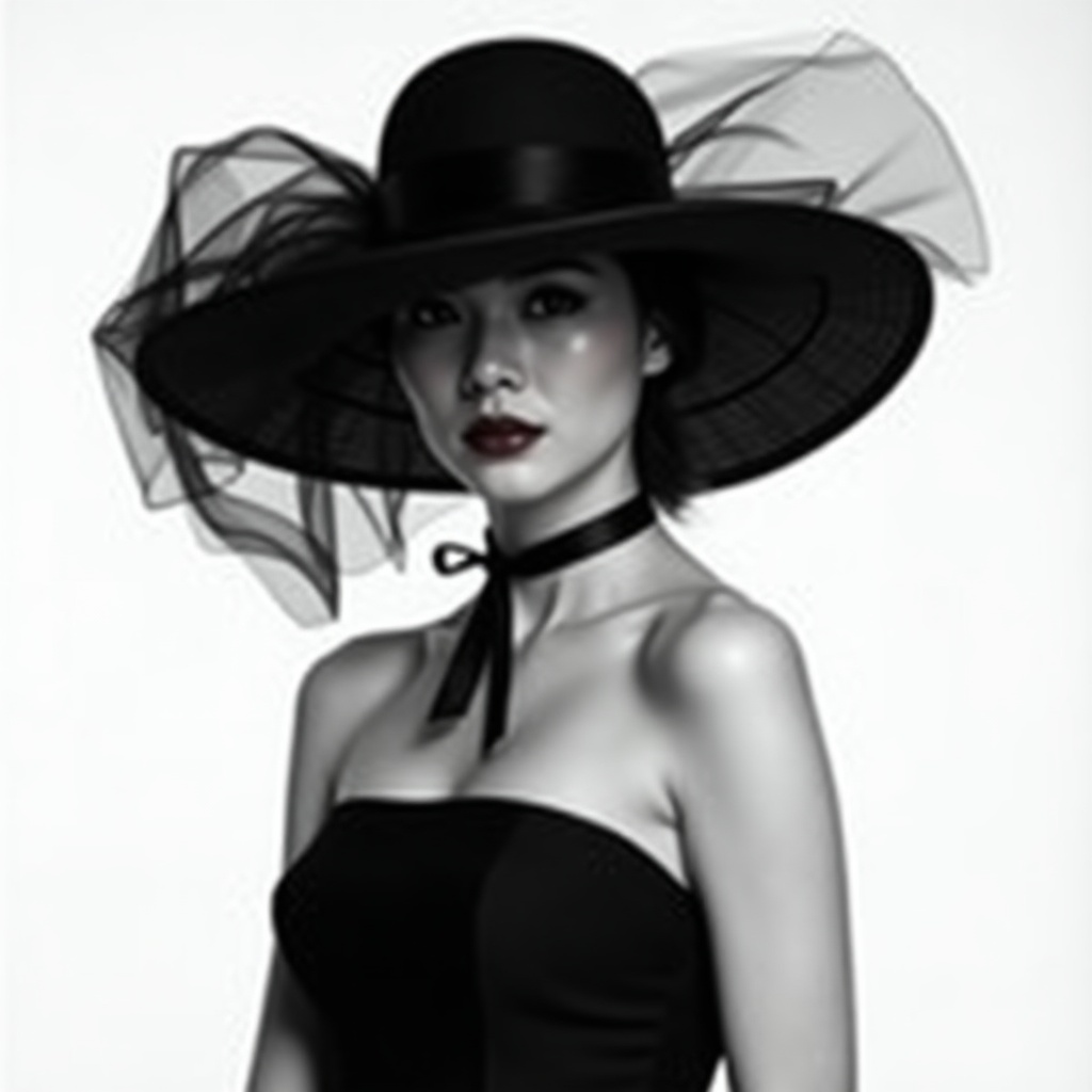 Cô gaí, girl, mũ rộng vành, wide-brimmed hat, chân dung, portrait, cổ điển, vintage, trắng đen, black and white 3