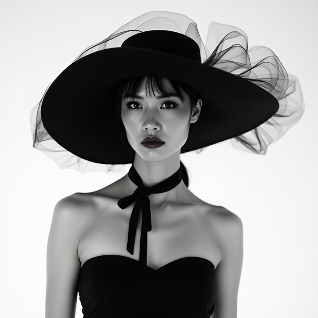 Cô gaí, girl, mũ rộng vành, wide-brimmed hat, chân dung, portrait, cổ điển, vintage, trắng đen, black and white 2