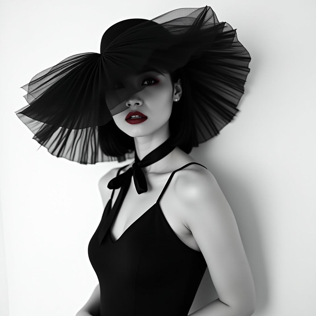 Cô gaí, girl, mũ rộng vành, wide-brimmed hat, chân dung, portrait, cổ điển, vintage, trắng đen, black and white 1